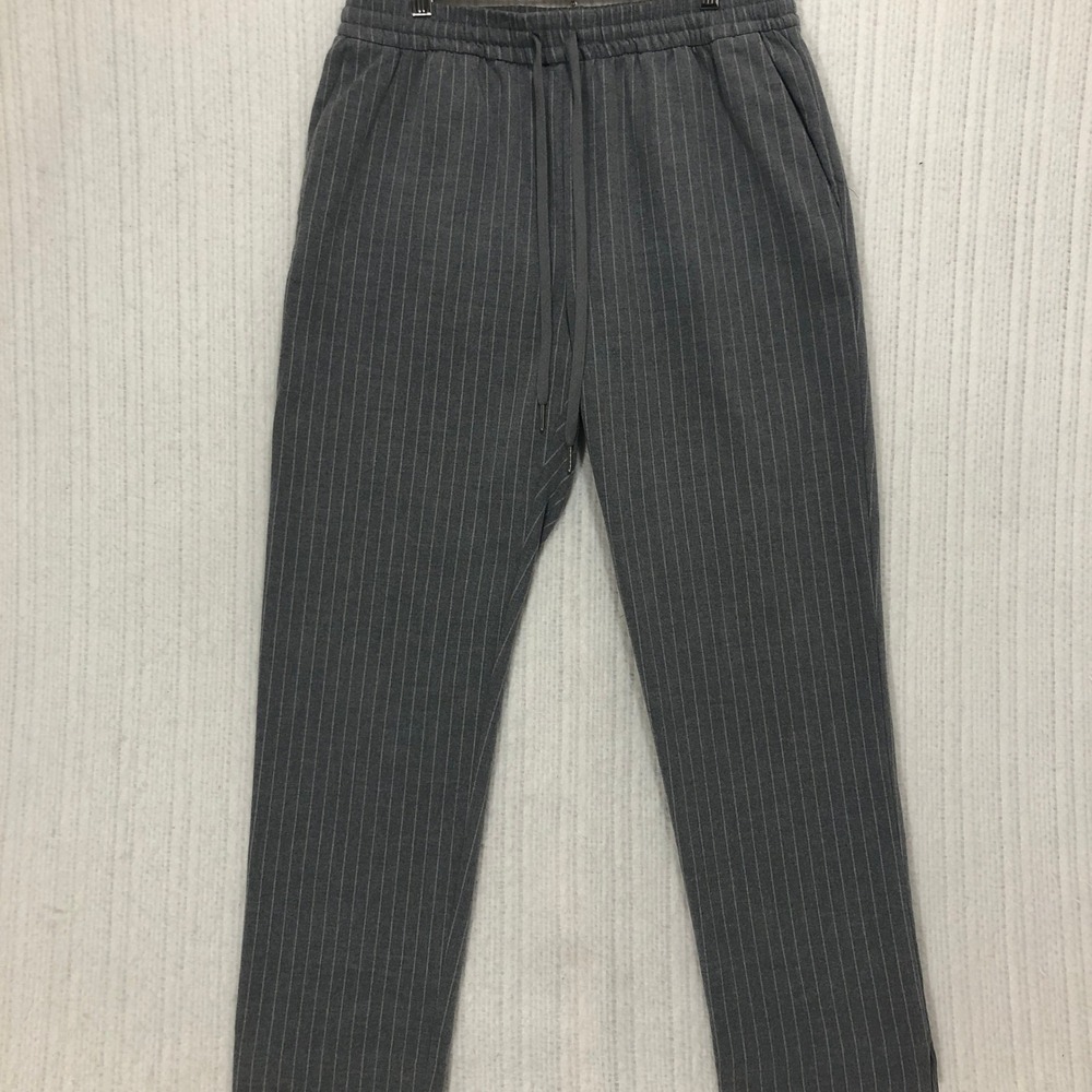 HM Grey Pinstripe Elastic Waist Drawstring Trousers Pants Sz 12